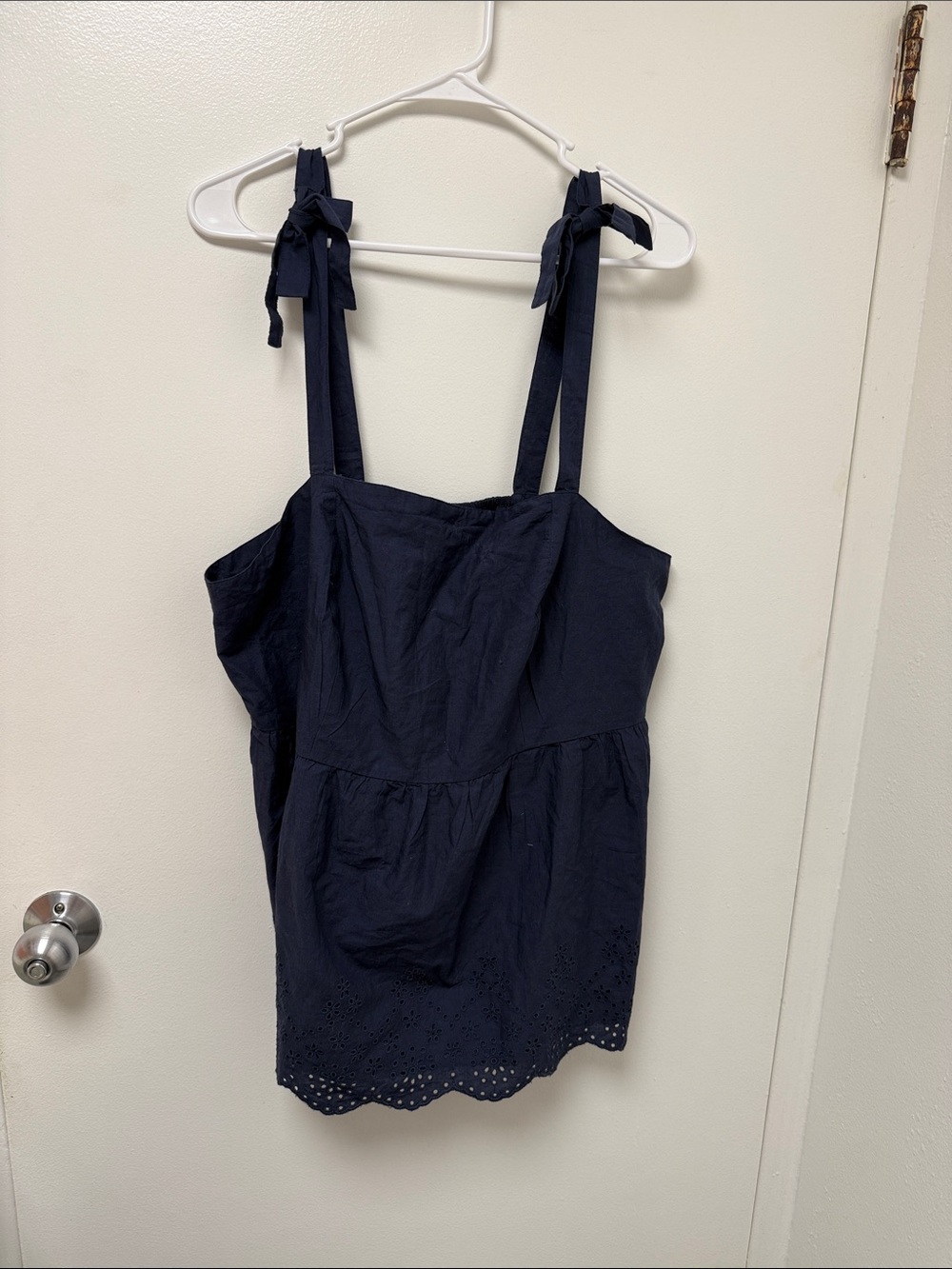 Lane Bryant Navy Tie-Shoulder Eyelet Hem Camisole